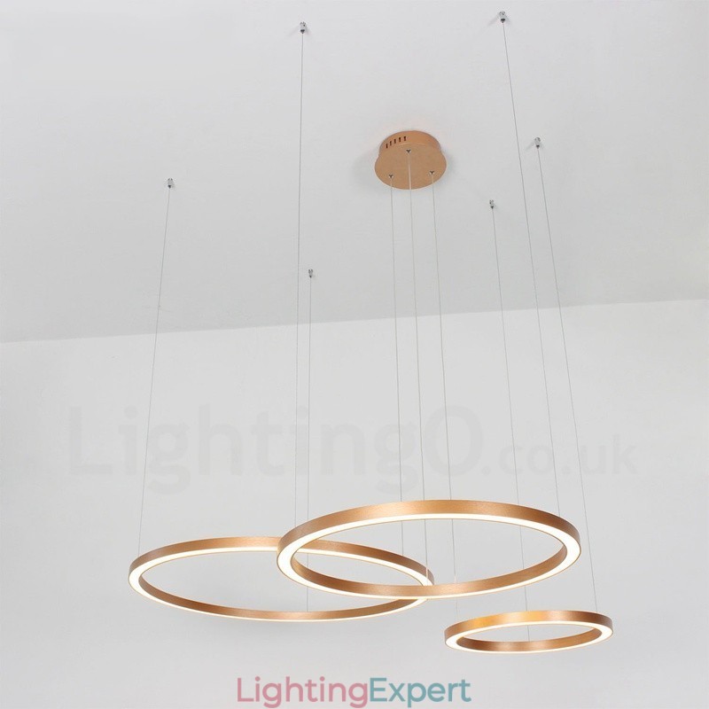 Wi Fi Smart Dimmable Gold Rose Gold Modern Contemporary 3 Rings Light Aluminum Alloy Pendant Light with Acrylic Shade