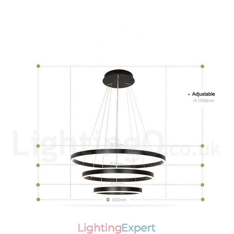 Dimmable Wi Fi Smart 3 Rings Two Strips Modern Contemporary Pendant Light with Acrylic Shade