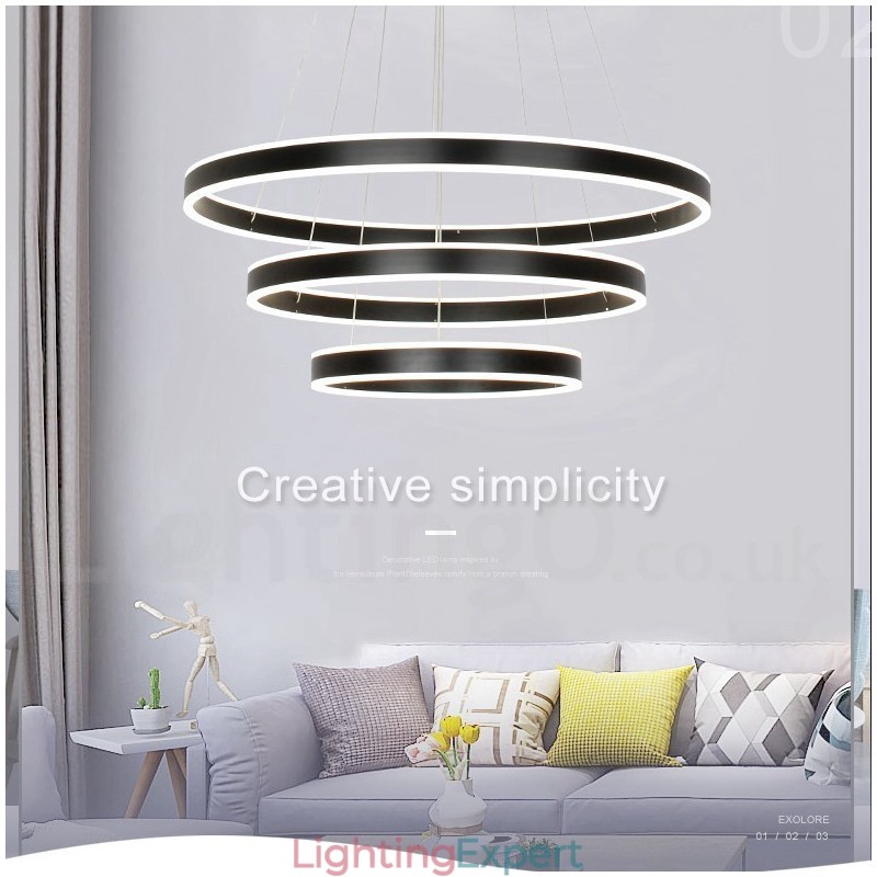 Dimmable Wi Fi Smart 3 Rings Two Strips Modern Contemporary Pendant Light with Acrylic Shade