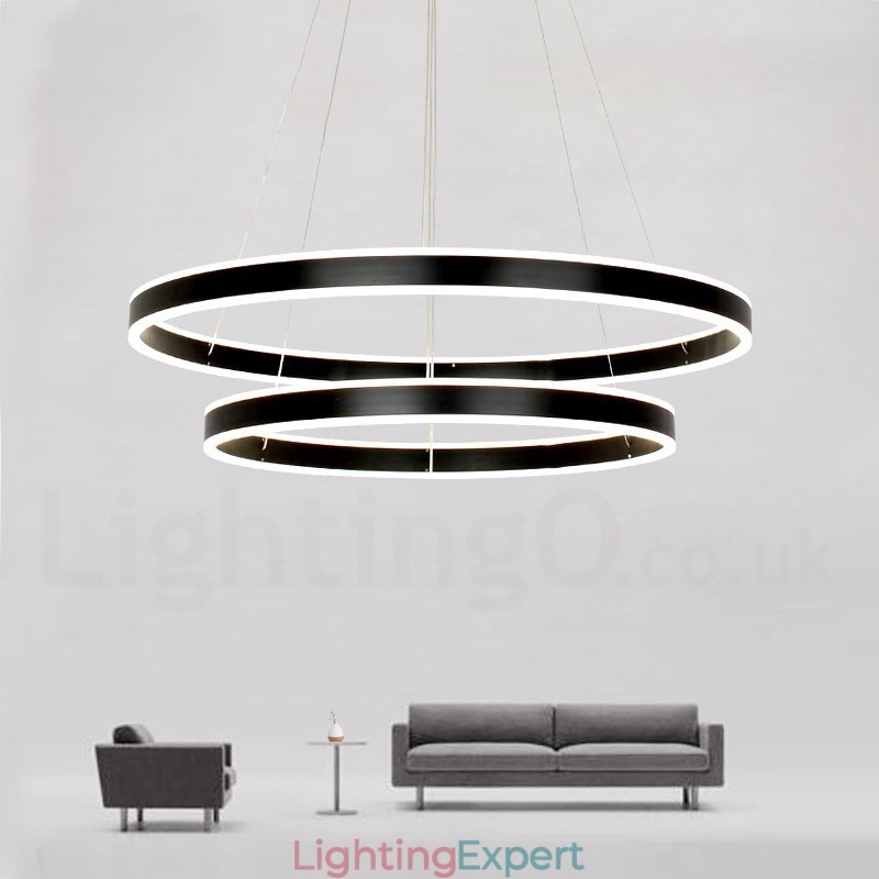 Dimmable Wi Fi Smart 3 Rings Two Strips Modern Contemporary Pendant Light with Acrylic Shade