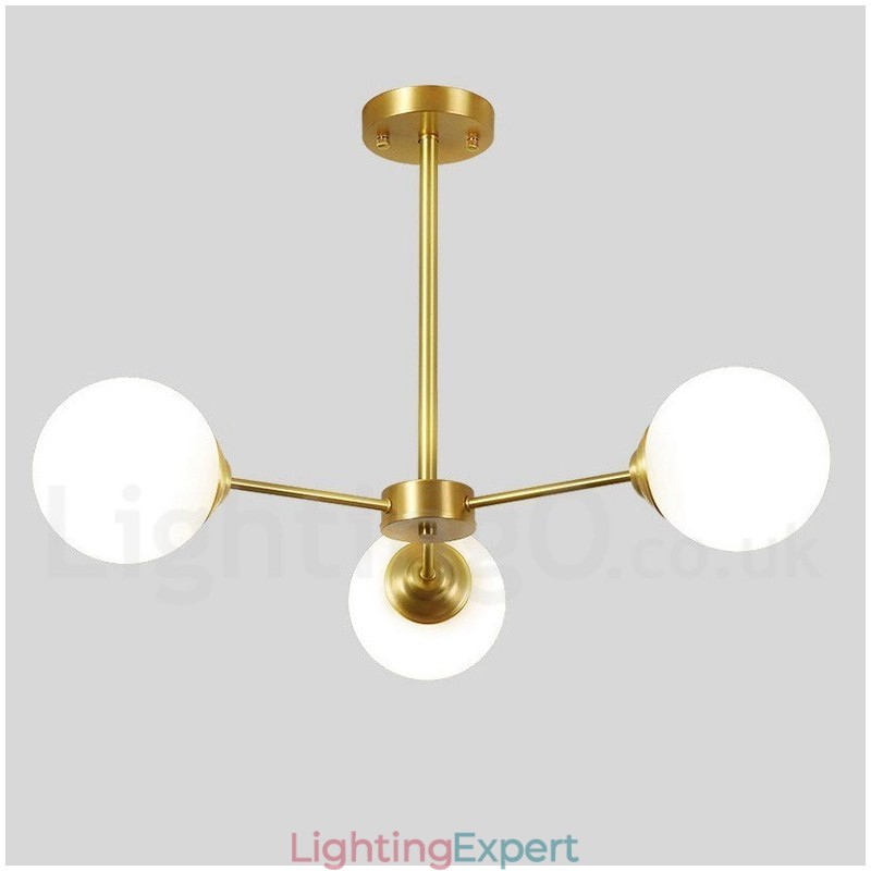 3 Light Pure Brass Northern Europe Bean Chandelier Modern Metal Molecules Pendant Light