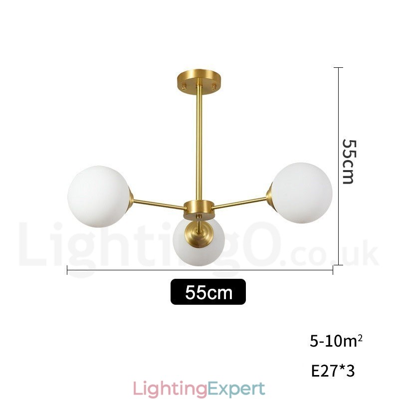 3 Light Pure Brass Northern Europe Bean Chandelier Modern Metal Molecules Pendant Light