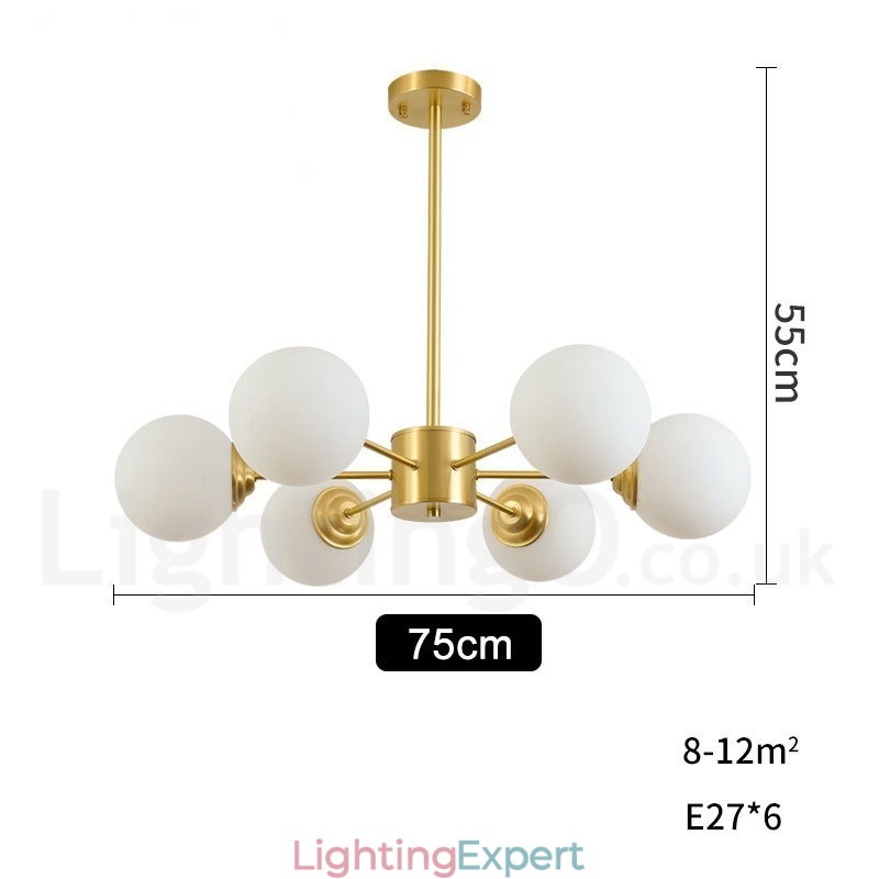6 Light Pure Brass Northern Europe Bean Chandelier Modern Metal Molecules Pendant Light