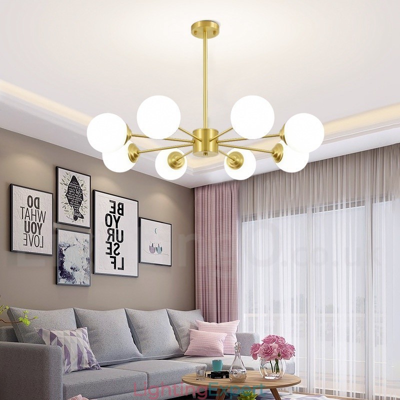 8 Light Pure Brass Northern Europe Bean Chandelier Modern Metal Molecules Pendant Light