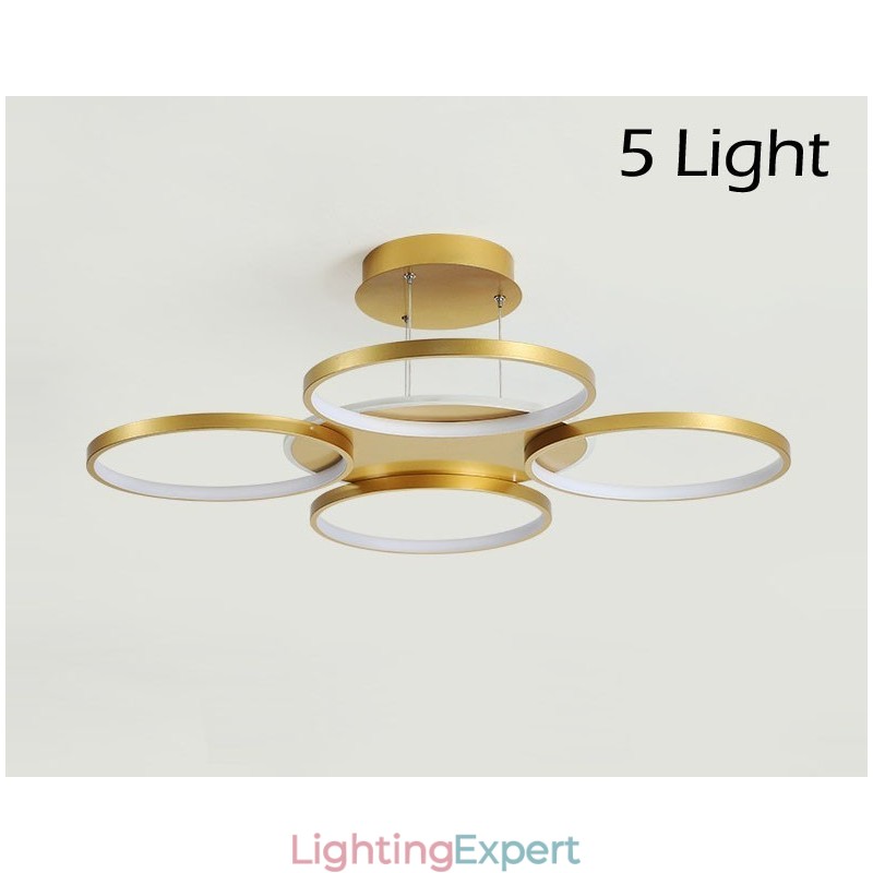 Gold Modern Contemporary Nordic Style Circle Ceiling Chandelier with Remote Control Also Can Be Used As Wall Light