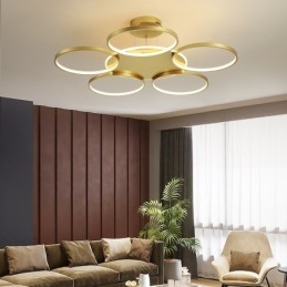 Gold Modern Contemporary Nordic Style Circle Ceiling Chandelier with Remote Control Also Can Be Used As Wall Light