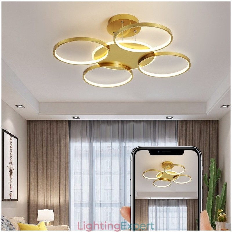 Gold Modern Contemporary Nordic Style Circle Ceiling Chandelier with Remote Control Also Can Be Used As Wall Light