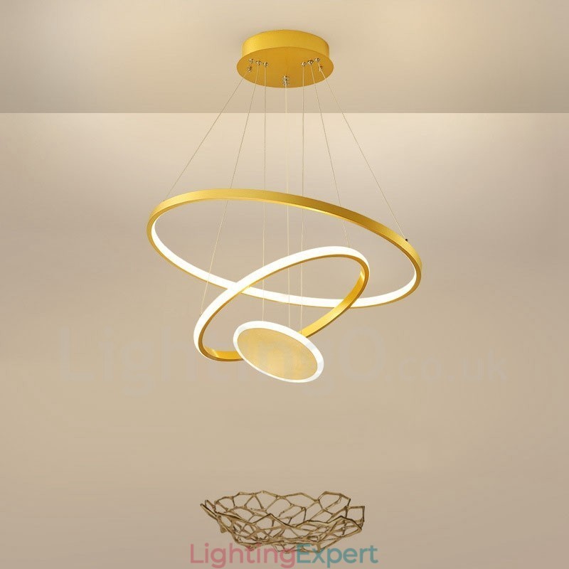 Three Circles Modern Design Three Rings Gold Pendant Light with Remote Control