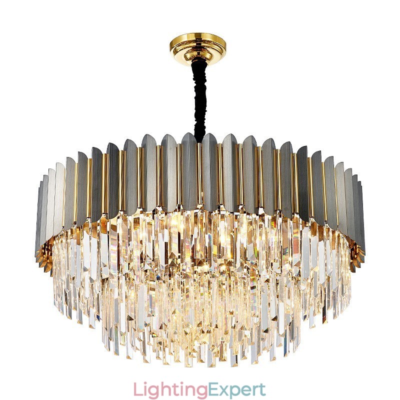 Luxury Postmodern Black and Gold Round K9 Crystal Pendant Chandelier Exhibition Hall
