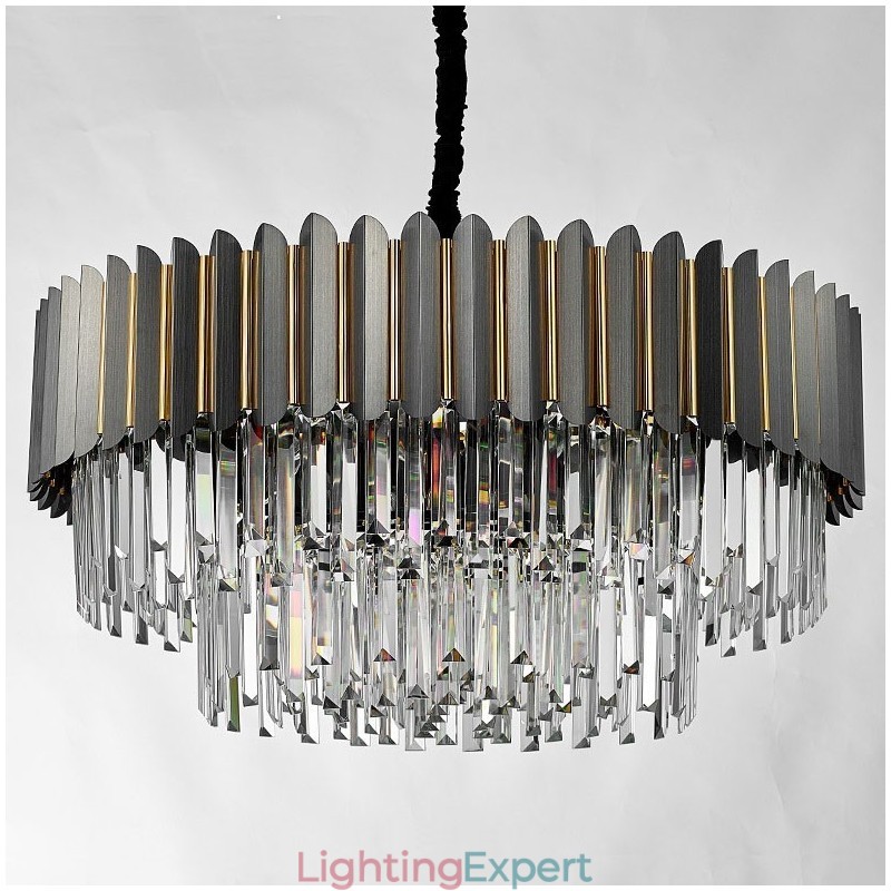 Luxury Postmodern Black and Gold Round K9 Crystal Pendant Chandelier Exhibition Hall