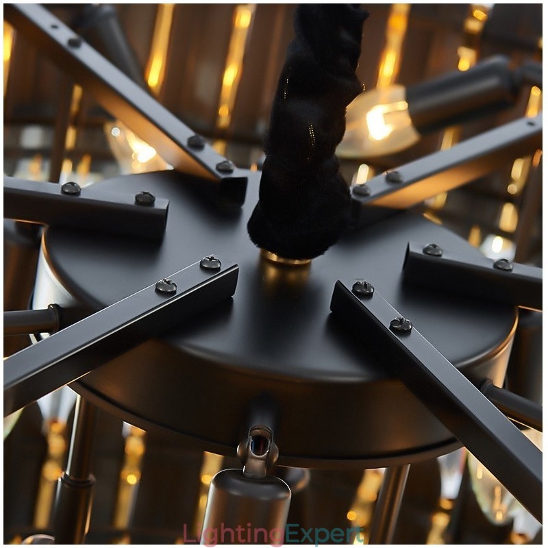 Two Tiers Luxury Postmodern Black and Gold Round K9 Crystal Pendant Chandelier