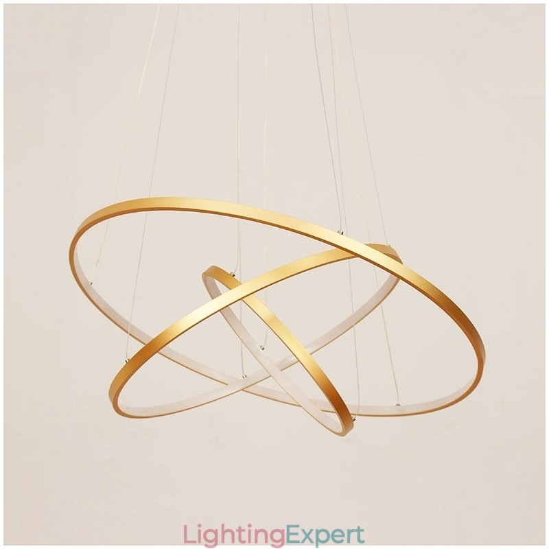 Dimmable Pendant Light with Remote Control Gold Modern Design Three Rings