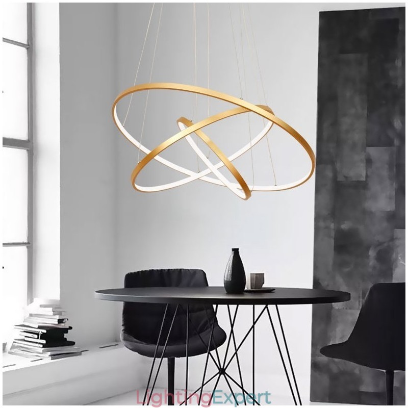 Dimmable Pendant Light with Remote Control Gold Modern Design Three Rings