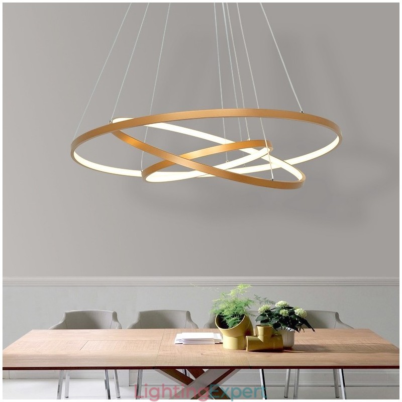 Dimmable Pendant Light with Remote Control Gold Modern Design Three Rings