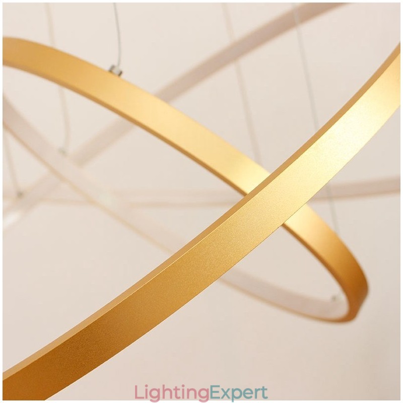 Dimmable Pendant Light with Remote Control Gold Modern Design Three Rings