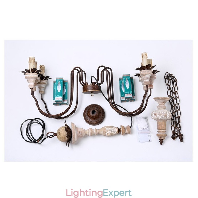Country Vintage Wooden 6 Light Chandelier Light