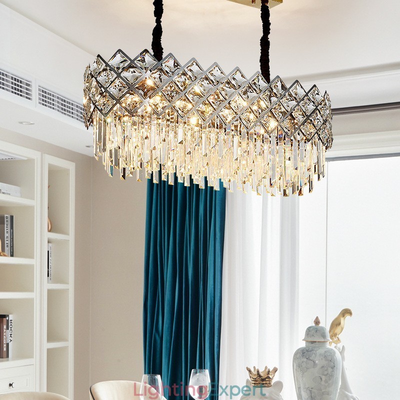 Luxury Postmodern Silver Round K9 Crystal Pendant Chandelier