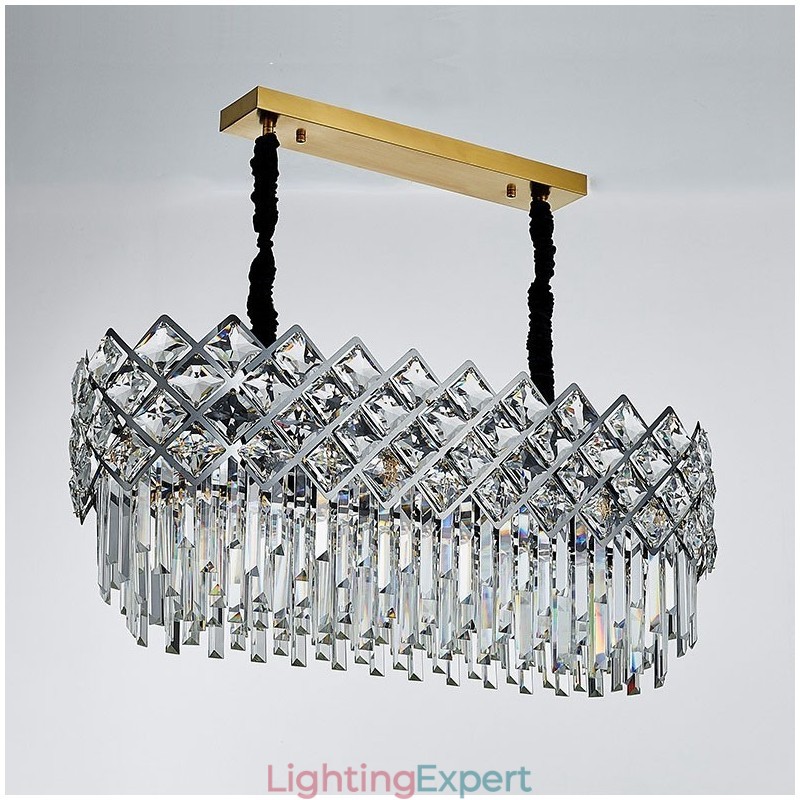 Luxury Postmodern Silver Round K9 Crystal Pendant Chandelier