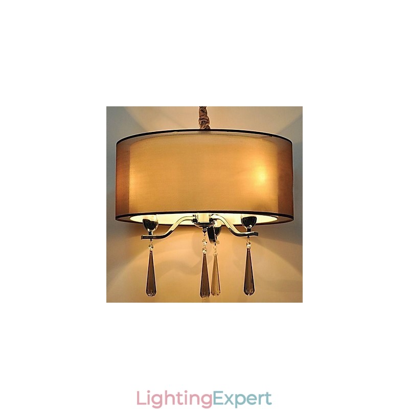 Simple Wrought Iron Crystal Chandelier 6 Lights