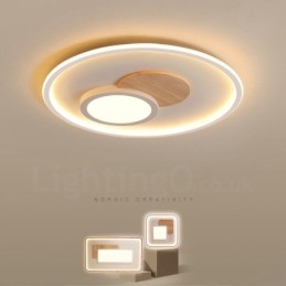 Wood Dimmable Modern Contemporary Nordic Style Flush Mount Round Ceiling Lights with Remote Control Also Can Be Used As Wall Light