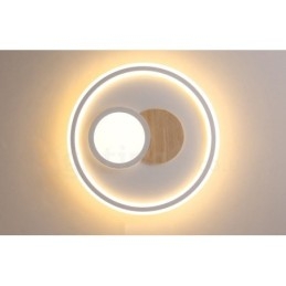 Wood Dimmable Modern Contemporary Nordic Style Flush Mount Round Ceiling Lights with Remote Control Also Can Be Used As Wall Light