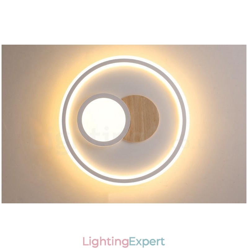 Wood Dimmable Modern Contemporary Nordic Style Flush Mount Round Ceiling Lights with Remote Control Also Can Be Used As Wall Light