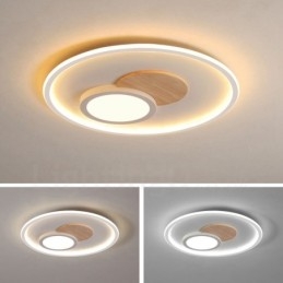 Wood Dimmable Modern Contemporary Nordic Style Flush Mount Round Ceiling Lights with Remote Control Also Can Be Used As Wall Light