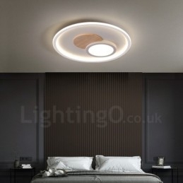 Wood Dimmable Modern Contemporary Nordic Style Flush Mount Round Ceiling Lights with Remote Control Also Can Be Used As Wall Light