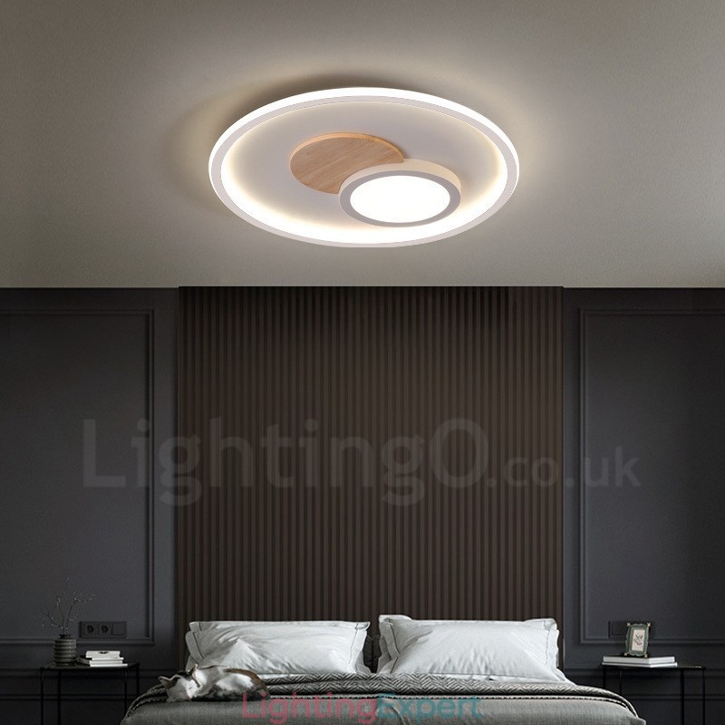 Wood Dimmable Modern Contemporary Nordic Style Flush Mount Round Ceiling Lights with Remote Control Also Can Be Used As Wall Light