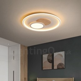 Wood Dimmable Modern Contemporary Nordic Style Flush Mount Round Ceiling Lights with Remote Control Also Can Be Used As Wall Light