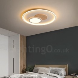 Wood Dimmable Modern Contemporary Nordic Style Flush Mount Round Ceiling Lights with Remote Control Also Can Be Used As Wall Light