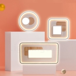 Wood Dimmable Modern Contemporary Nordic Style Flush Mount Round Ceiling Lights with Remote Control Also Can Be Used As Wall Light