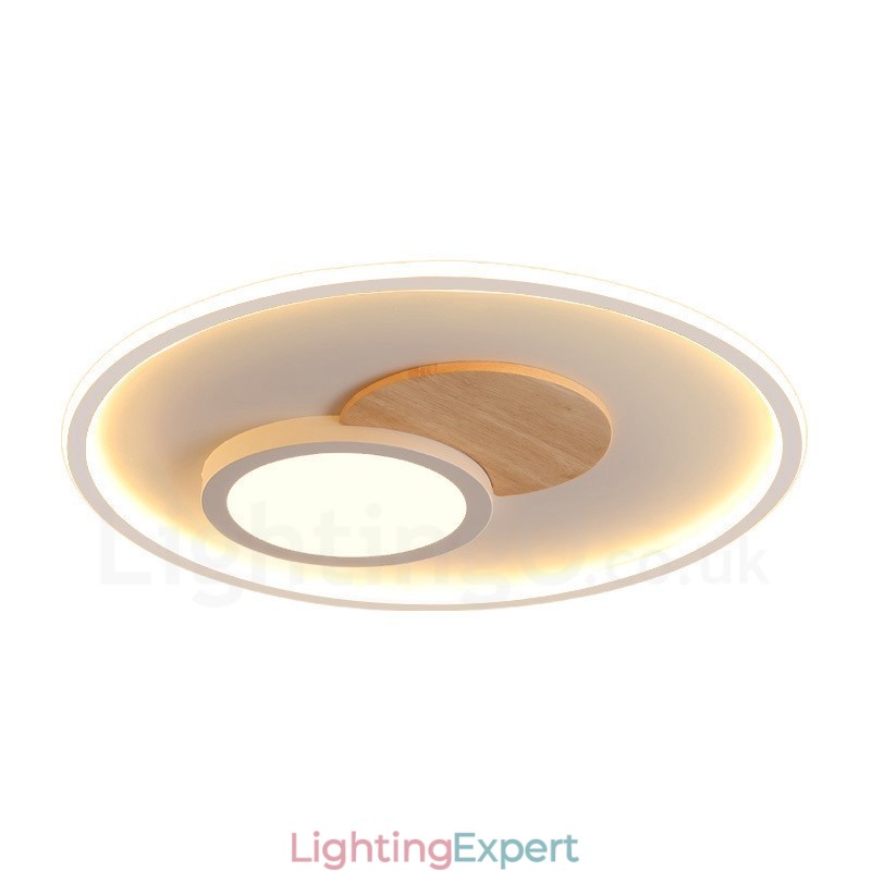 Wood Dimmable Modern Contemporary Nordic Style Flush Mount Round Ceiling Lights with Remote Control Also Can Be Used As Wall Light