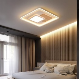 Wood Dimmable Modern Contemporary Nordic Style Square Flush Mount Ceiling Lights with Remote Control Also Can Be Used As Wall Light