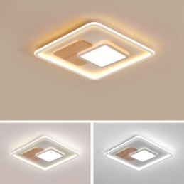 Wood Dimmable Modern Contemporary Nordic Style Square Flush Mount Ceiling Lights with Remote Control Also Can Be Used As Wall Light