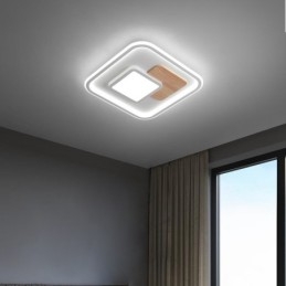 Wood Dimmable Modern Contemporary Nordic Style Square Flush Mount Ceiling Lights with Remote Control Also Can Be Used As Wall Light