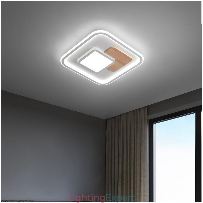 Wood Dimmable Modern Contemporary Nordic Style Square Flush Mount Ceiling Lights with Remote Control Also Can Be Used As Wall Light