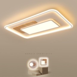 Wood Dimmable Modern Contemporary Nordic Style Rectangle Flush Mount Ceiling Lights with Remote Control Also Can Be Used As Wall Light