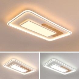 Wood Dimmable Modern Contemporary Nordic Style Rectangle Flush Mount Ceiling Lights with Remote Control Also Can Be Used As Wall Light