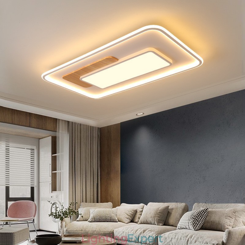 Wood Dimmable Modern Contemporary Nordic Style Rectangle Flush Mount Ceiling Lights with Remote Control Also Can Be Used As Wall Light