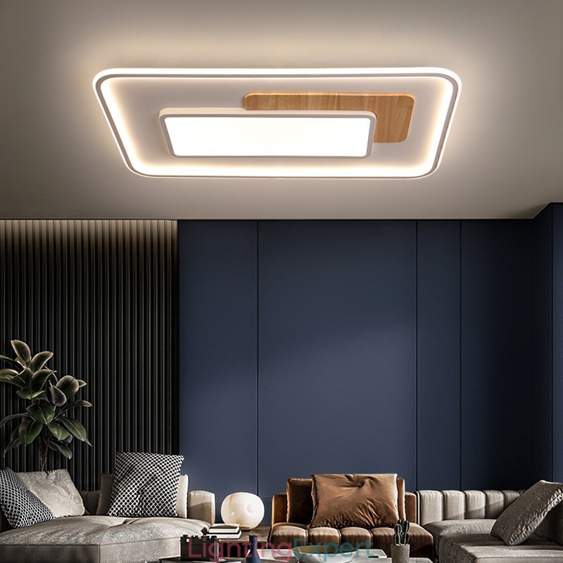 Wood Dimmable Modern Contemporary Nordic Style Rectangle Flush Mount Ceiling Lights with Remote Control Also Can Be Used As Wall Light