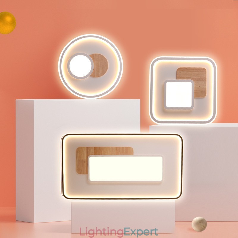 Wood Dimmable Modern Contemporary Nordic Style Rectangle Flush Mount Ceiling Lights with Remote Control Also Can Be Used As Wall Light