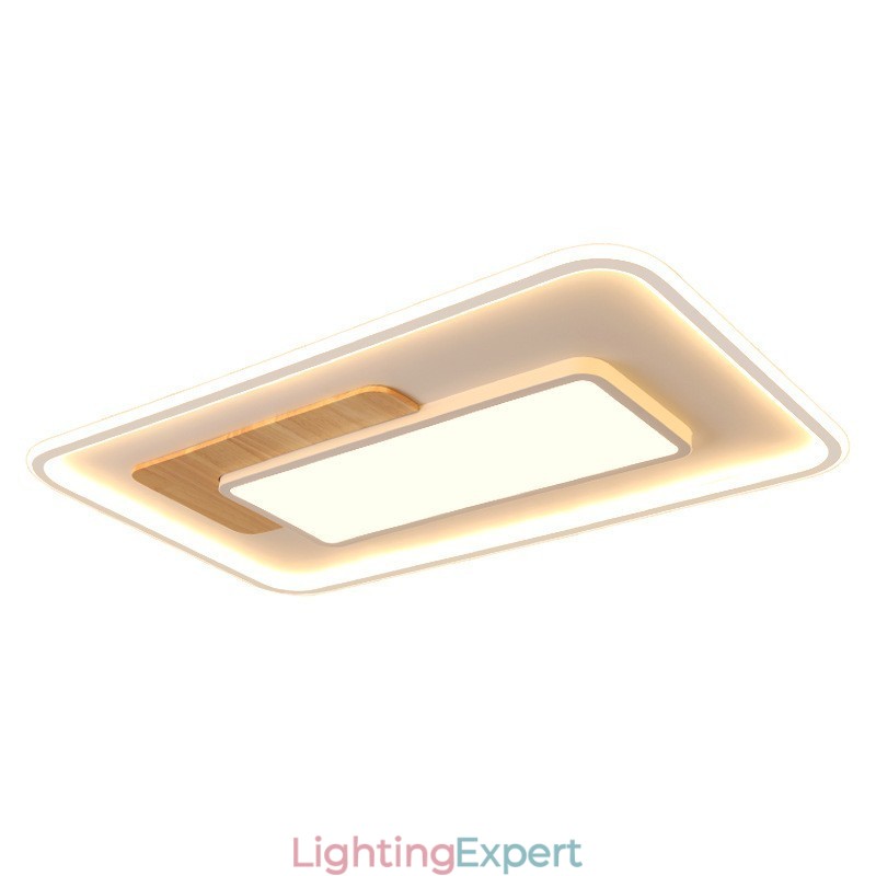 Wood Dimmable Modern Contemporary Nordic Style Rectangle Flush Mount Ceiling Lights with Remote Control Also Can Be Used As Wall Light