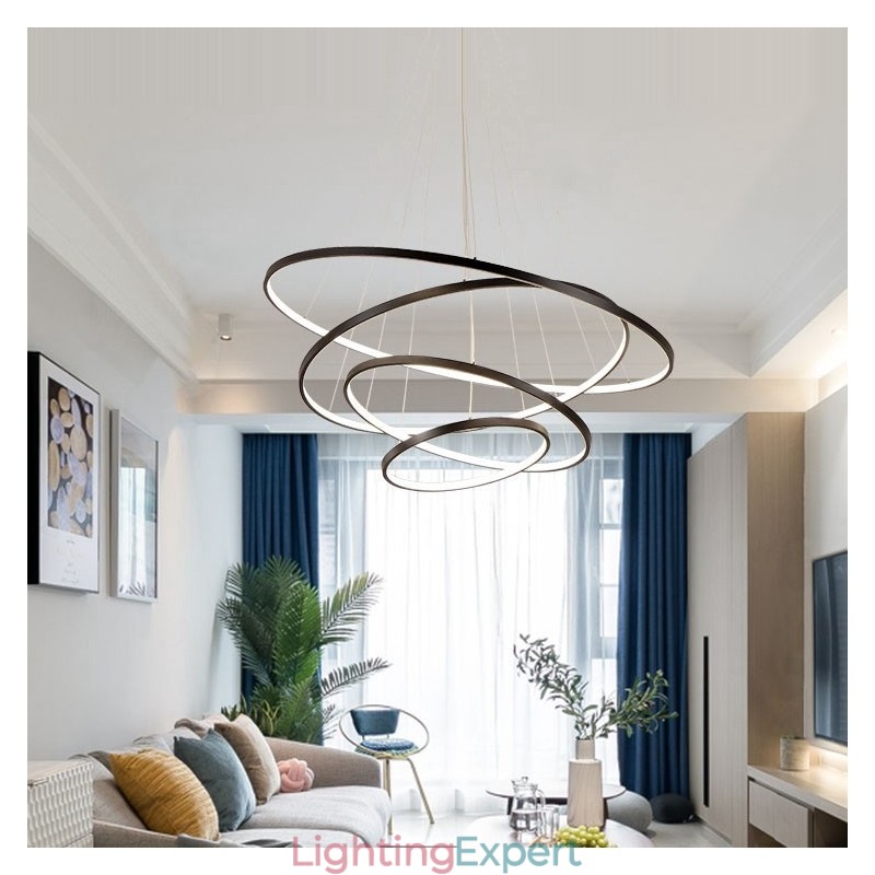 Large 4 Rings 5 Rings Black White Gold Pendant Light Modern Design