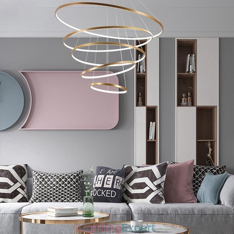Large 4 Rings 5 Rings Black White Gold Pendant Light Modern Design