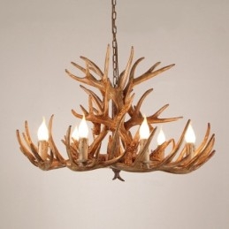 9 Light Three Tiers Rustic Artistic Retro Antler Antique Chandelier