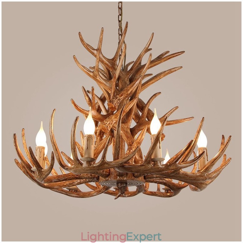 9 Light 4 Tiers Rustic Artistic Retro Antler Antique Chandelier