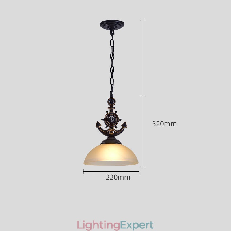 One Light Black Rustic Artistic Retro Antique Pendant Light with Glass Shade