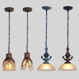 One Light Black Rustic Artistic Retro Antique Pendant Light with Glass Shade
