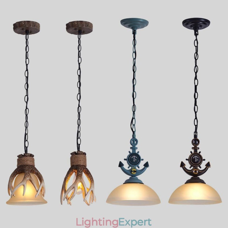 One Light Black Rustic Artistic Retro Antique Pendant Light with Glass Shade
